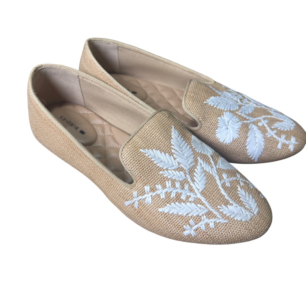 Birdies Starling Embroidered Raffia Loafers Tan botanical Flats Womens 8